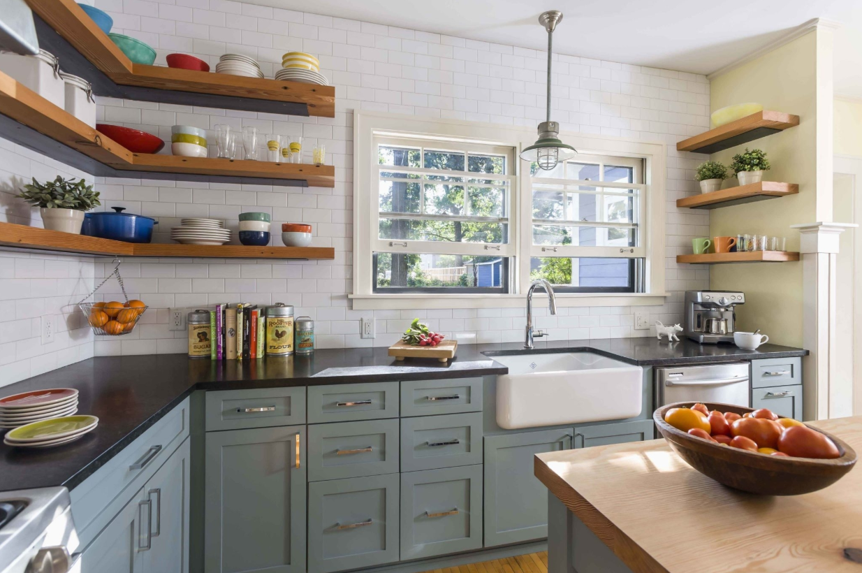 Open Shelves With Designed Marble
