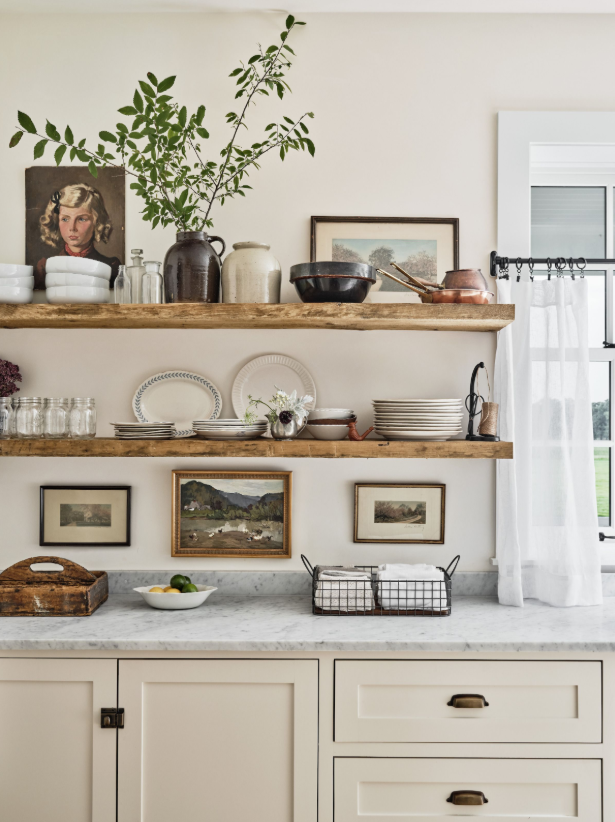 farmhouse kitchen open shelves